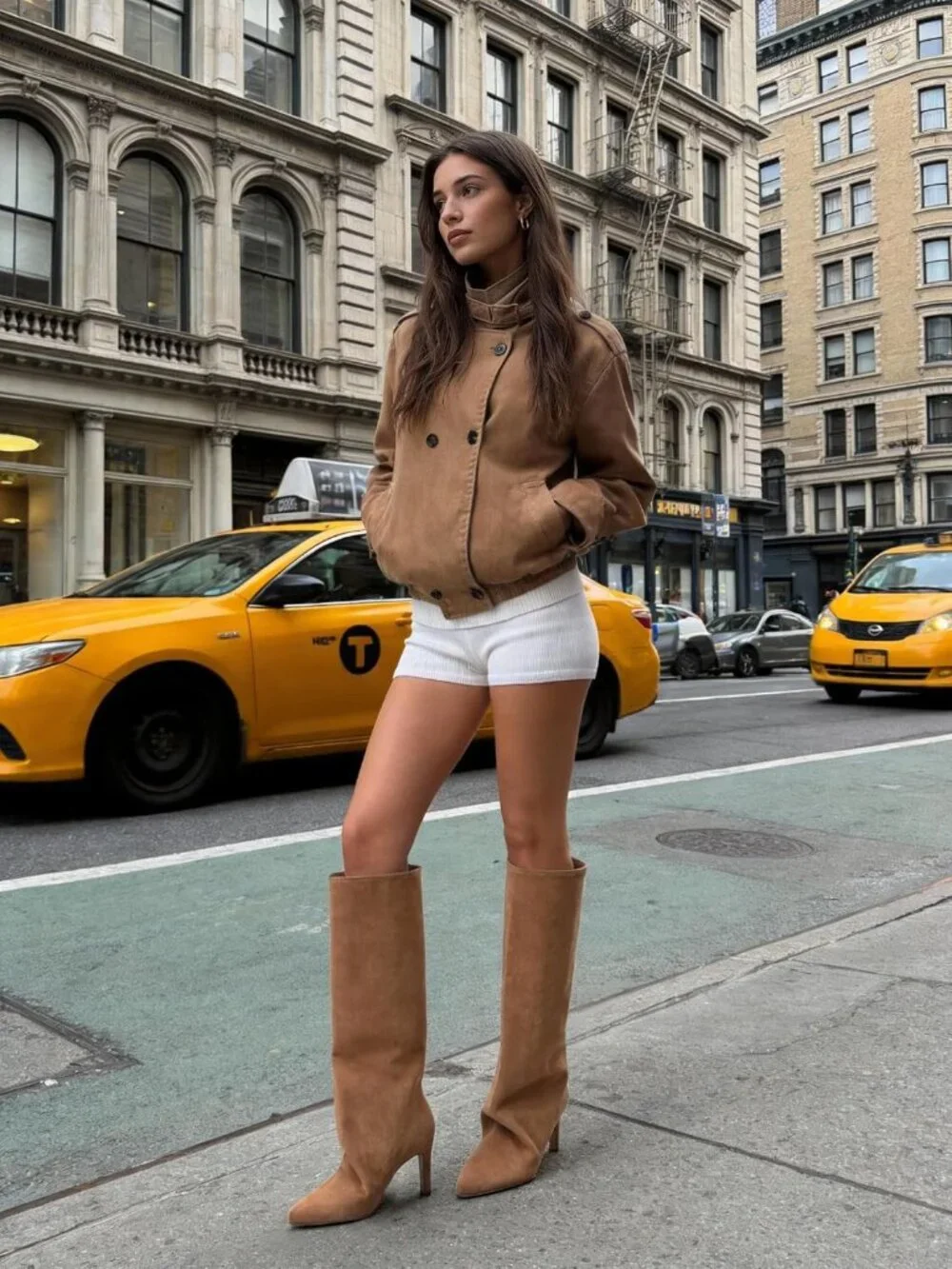 Women Nude Suede Slouchy Pointed Toe Faux Leather Side Zipper Over The Knee Boot